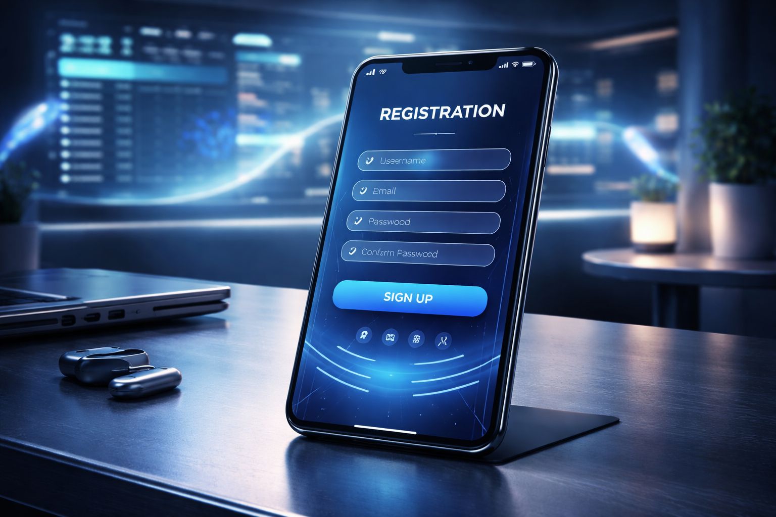 Una interfaz moderna de registro móvil para BB2 BET mostrada en un smartphone con un panel de apuestas elegante.